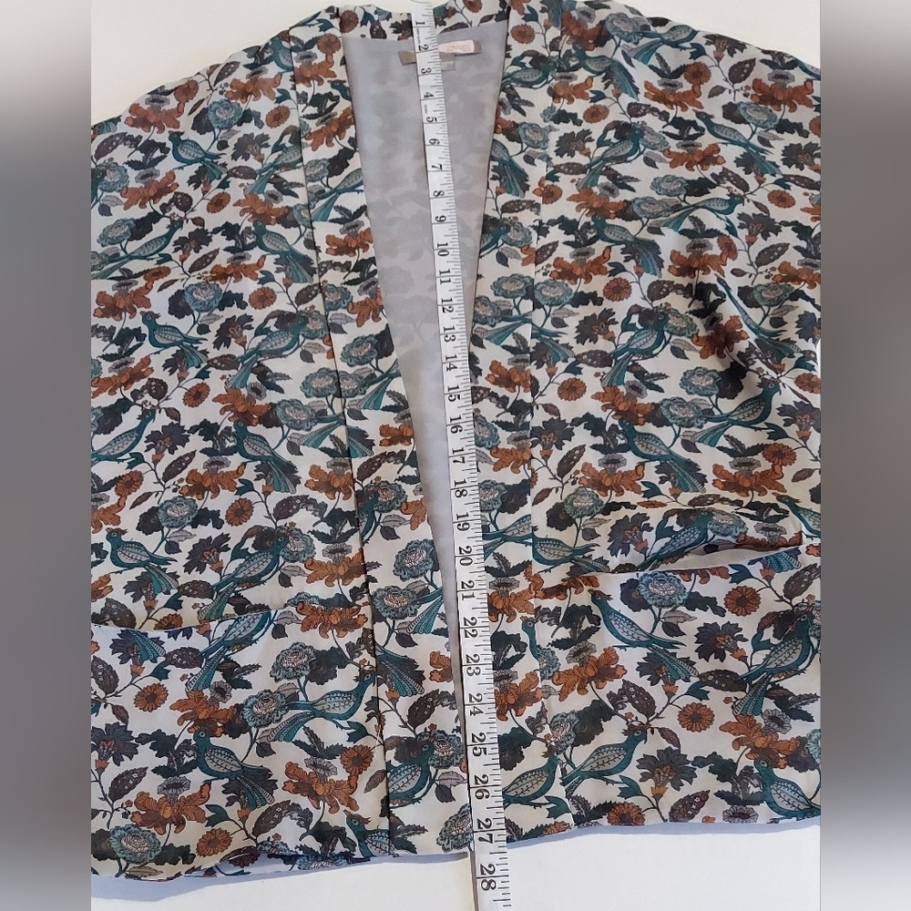 Womens Kimono Jacket Cardigan Medium Green Floral Blazer Light Chiffon Polyester - Picture 10 of 16